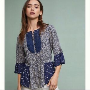 Anthropologie Navy and Cream Blouse